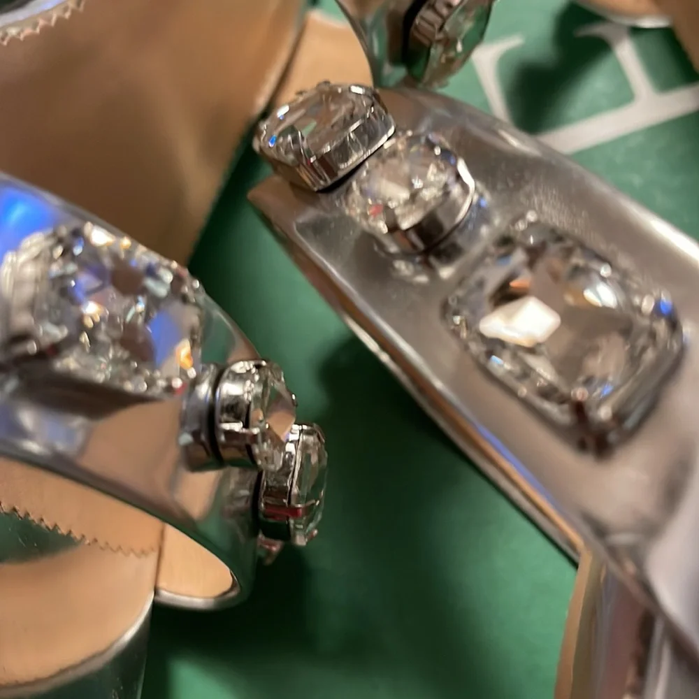 J.Crew Lucie jeweled sandals in Italian metallic leather BS878